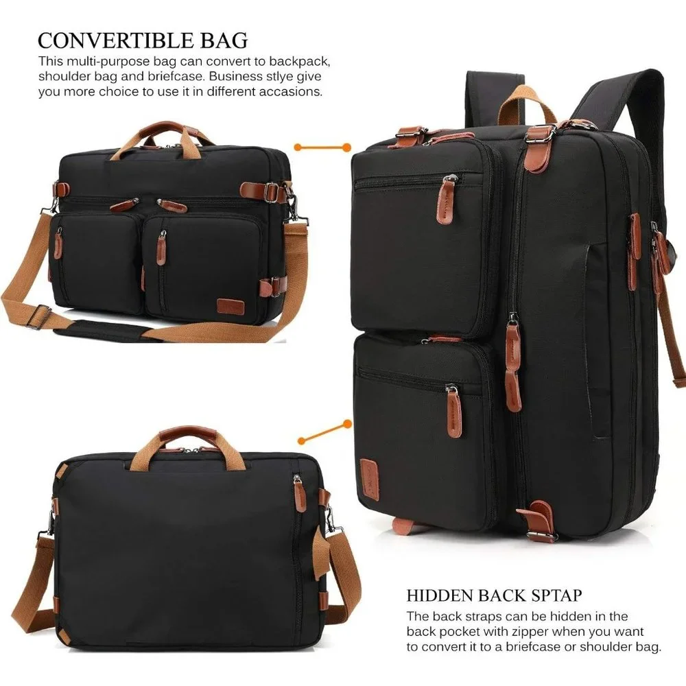 Men's Black Convertible Backpack fits 17.3 Inch Laptop